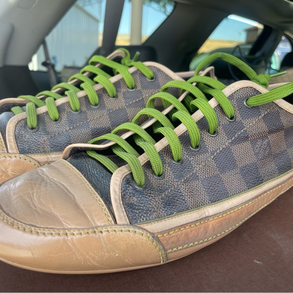 Louis Vuitton Green and Brown Loafers Slip-Ons